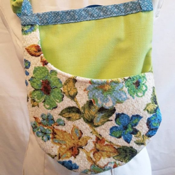Purse Handbag Pouch Vintage Upholstery Tweed Linen Green Blue Crossbody Bag OOAK - Picture 3 of 10